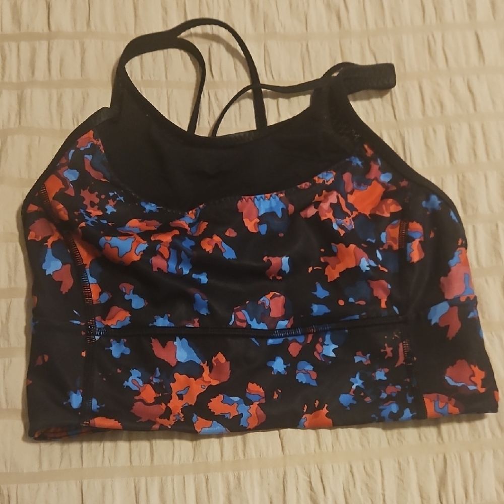 lululemon athletica Black Bikini Top with Red & Blue Floral Print/spprts Bra,top
